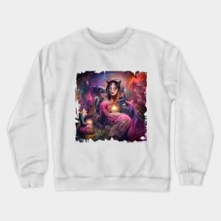 Psychedelic woman with a cat♥ Crewneck Sweatshirt